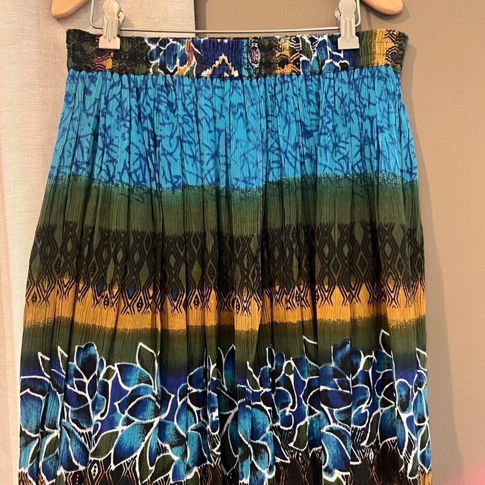 Chaudry KC Maxi Bohemian Tropical Floral Flowing Skirt, Turquoise, Size Medium - Picture 3 of 9